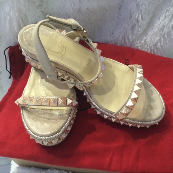 Christian Louboutin Beige Studded Sandals - Picture 10 of 12